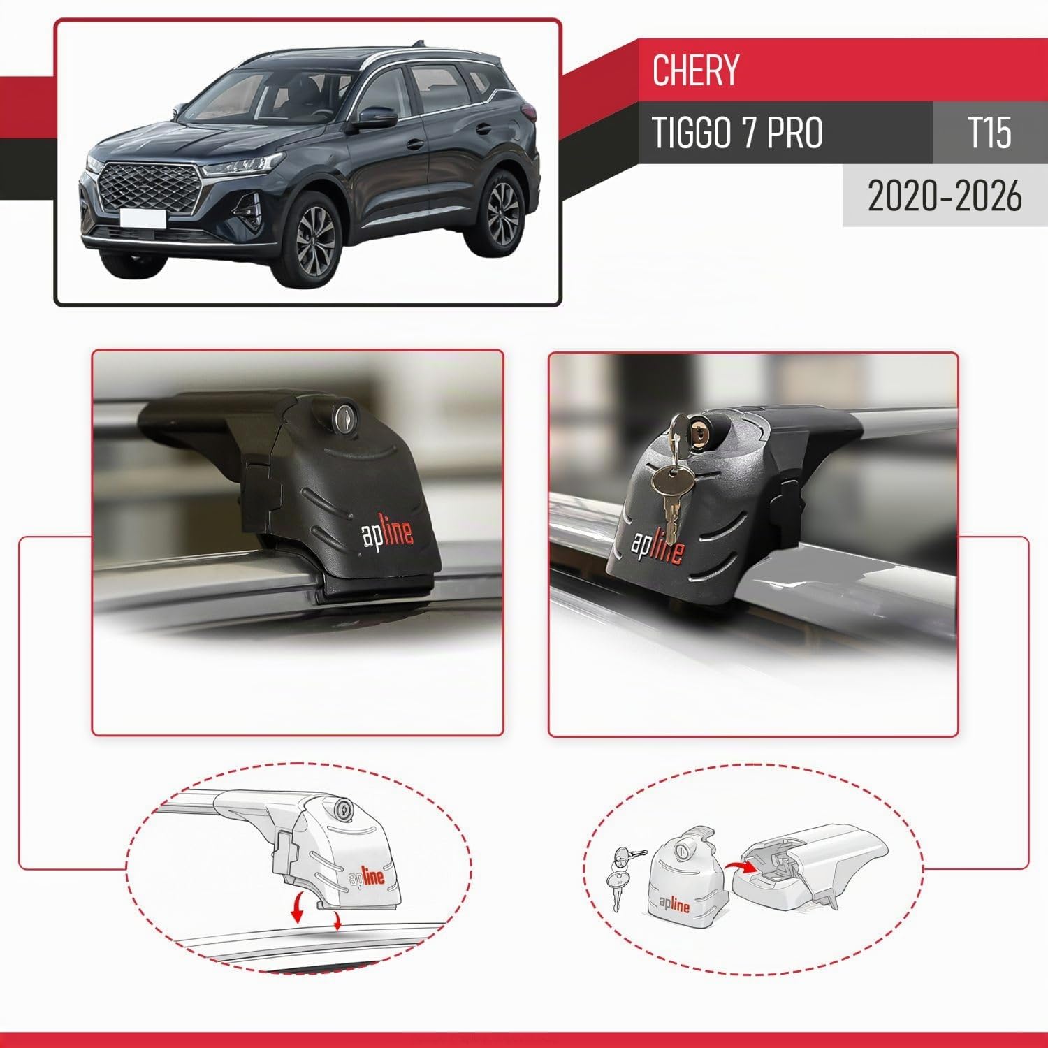 Compatibile con Chery Tiggo 7 (T15) Pro 2020-2026 Modello ACE-2 Barre Tetto Portapacchi Auto Barre Portatutto Grigio Alluminio 2 Barre