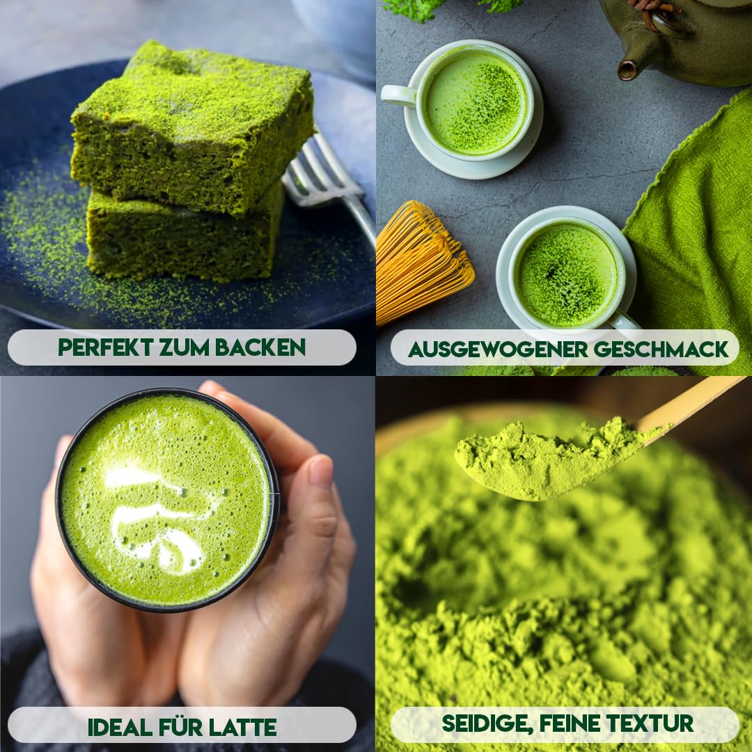 Matcha zielona herbata w proszku o ceremonialnej jakości – AAAA – 100 g – pierwsze zbiory z Nishio, Japonia – mielenie kamienia – do herbaty, latte, smoothie i pieczenia