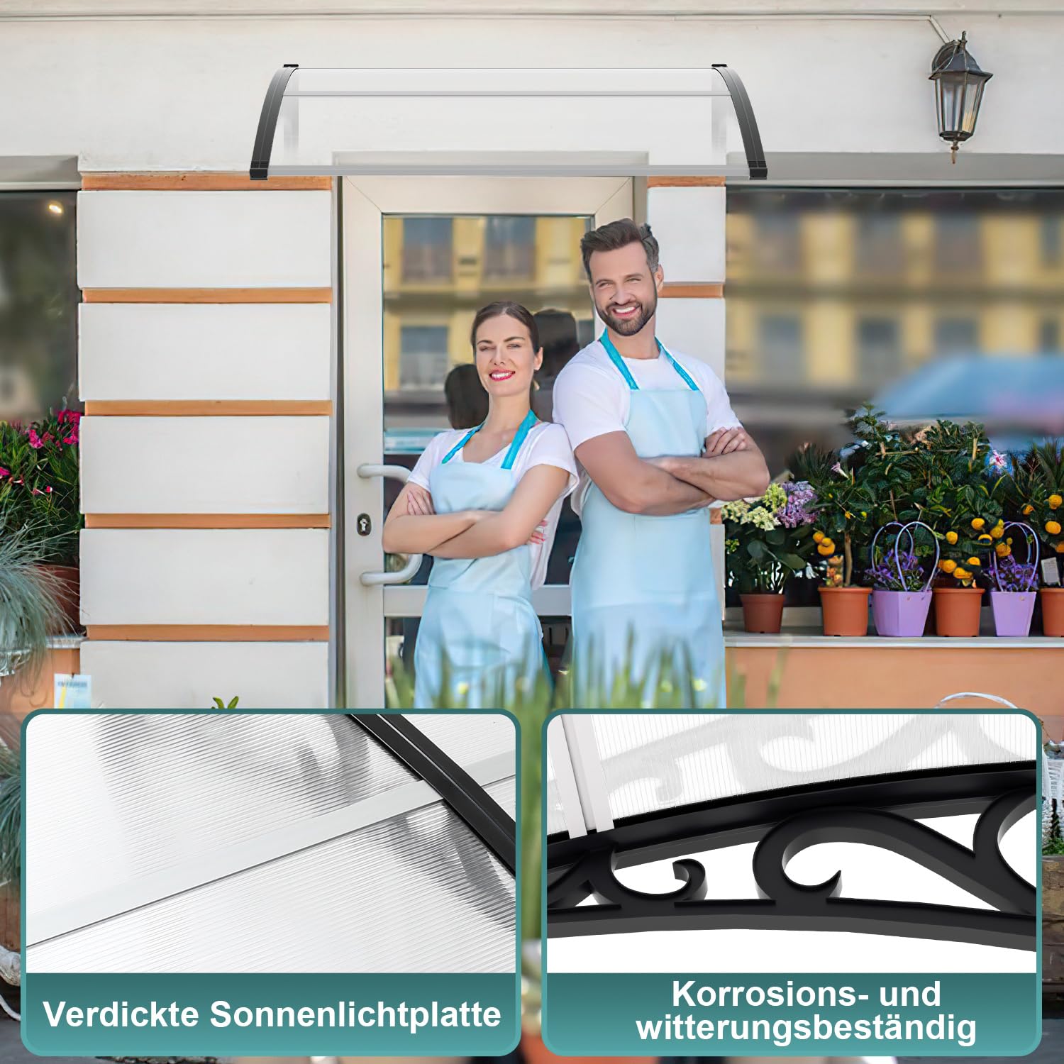 Vordach Haustür 120 x 100 cm, Polycarbonat Haustürvordach mit ABS-Halterung, Transparentes Pultvordach Türüberdachung für Eingang, Wetterfest und UV-beständig