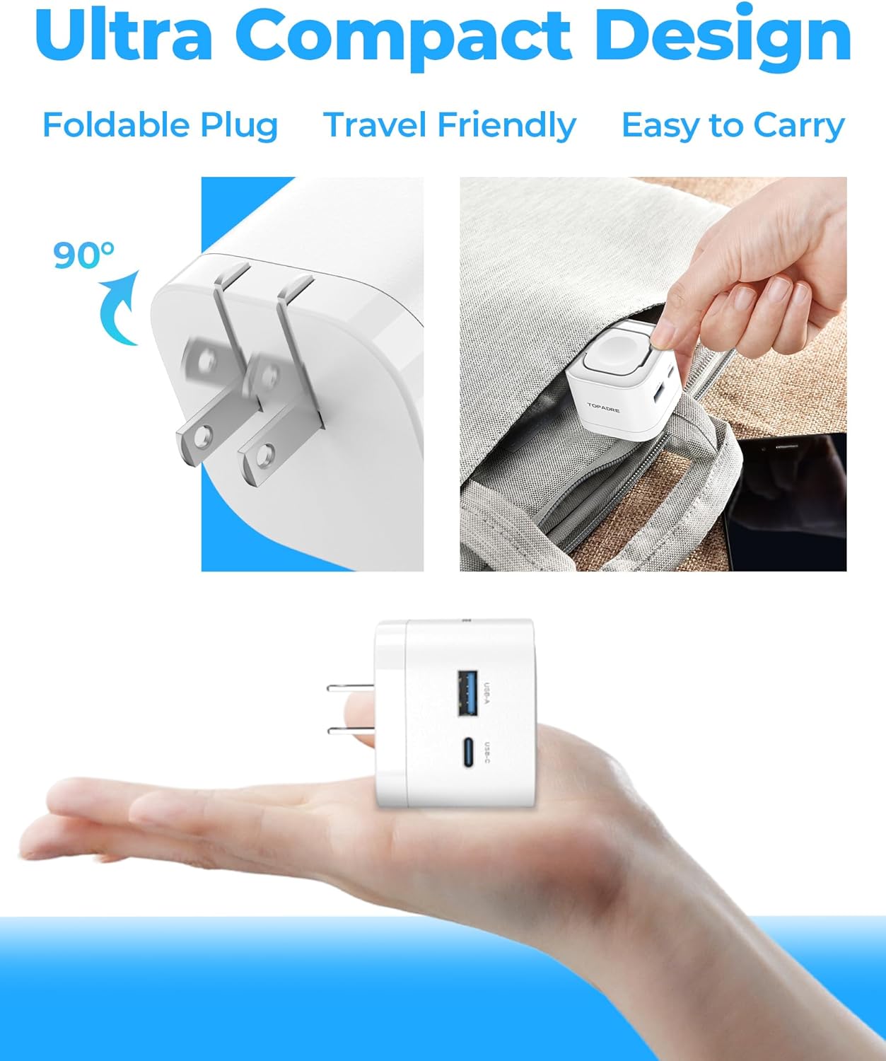 65W Charger for Apple Watch, 3-in-1 PD USB C Charger Block Fast Charging, Compact Foldable Wall Charger for iWatch Series 11/10/9/8/7/6/Ultra/SE, for MacBook Pro/Air, iPhone 17/16 Pro, White - Image 4