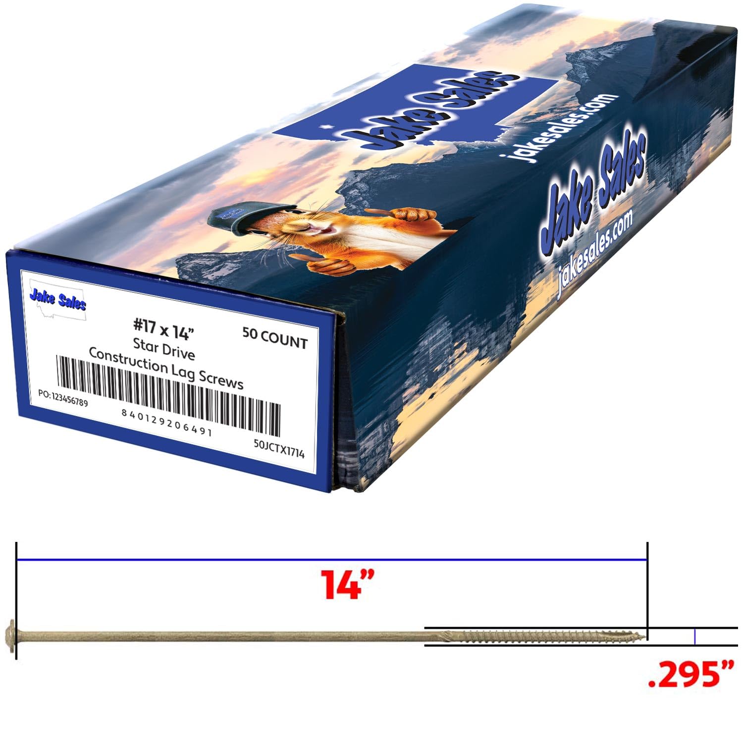 Jake Sales #17 x 14 Construction Lag Screw - Torx/Star Drive Heavy Duty Structural Lag Screw - Exterior Coated - ACQ Compatible - Modified Truss Washer Head. 1 x 50 Count Box - 50 Screws
