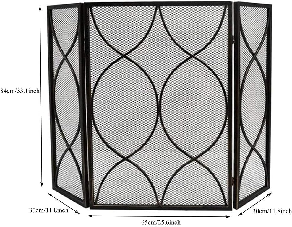 暖炉スクリーンガード、FireplaceProtection 特大暖炉スクリーン 3パネル、頑丈な錬鉄製ガードメッシュ、薪ストーブ/  暖炉スクリーンガード、FireplacesProtection暖炉スクリーン特大ゴールドメッシュカバー付き、3パネルベビーセーフ暖炉  暖炉スクリーンガード ... 暖炉スクリーンガード、プレーススクリーン3パネルゴールドプレーススクリーン、ブラックヘビーデューティーメタルメッシュプレーススクリー