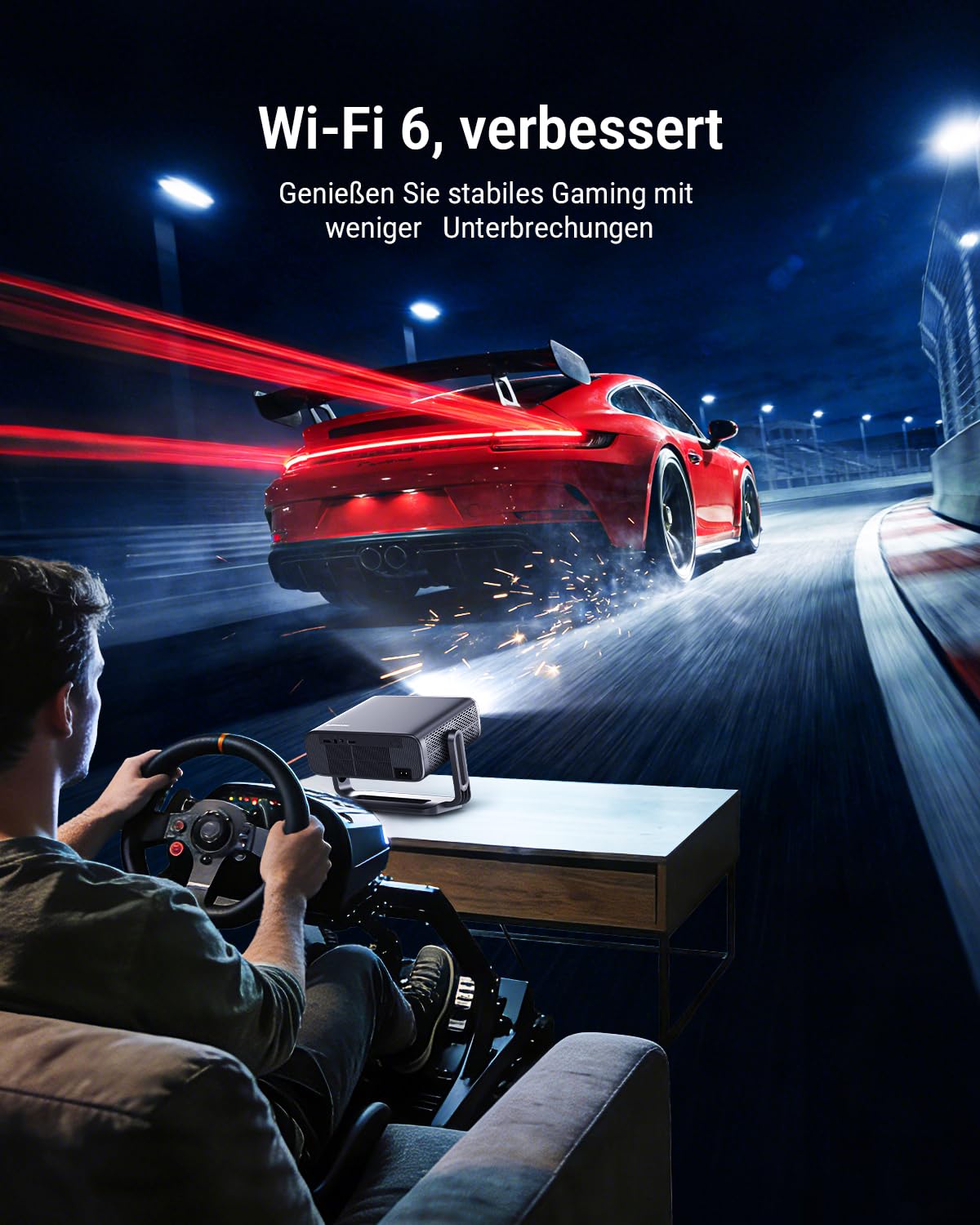 Smart Beamer【Google TV, Auto-Objektivabdeckung, 2500ANSI】 Beamer 4K Heimkino mit Autofokus & 6D Trapezkorrektur, Full HD 1080P, WiFi6, 360° Drehbarer Tragbarer Projektor mit APP für Outdoor/Handy