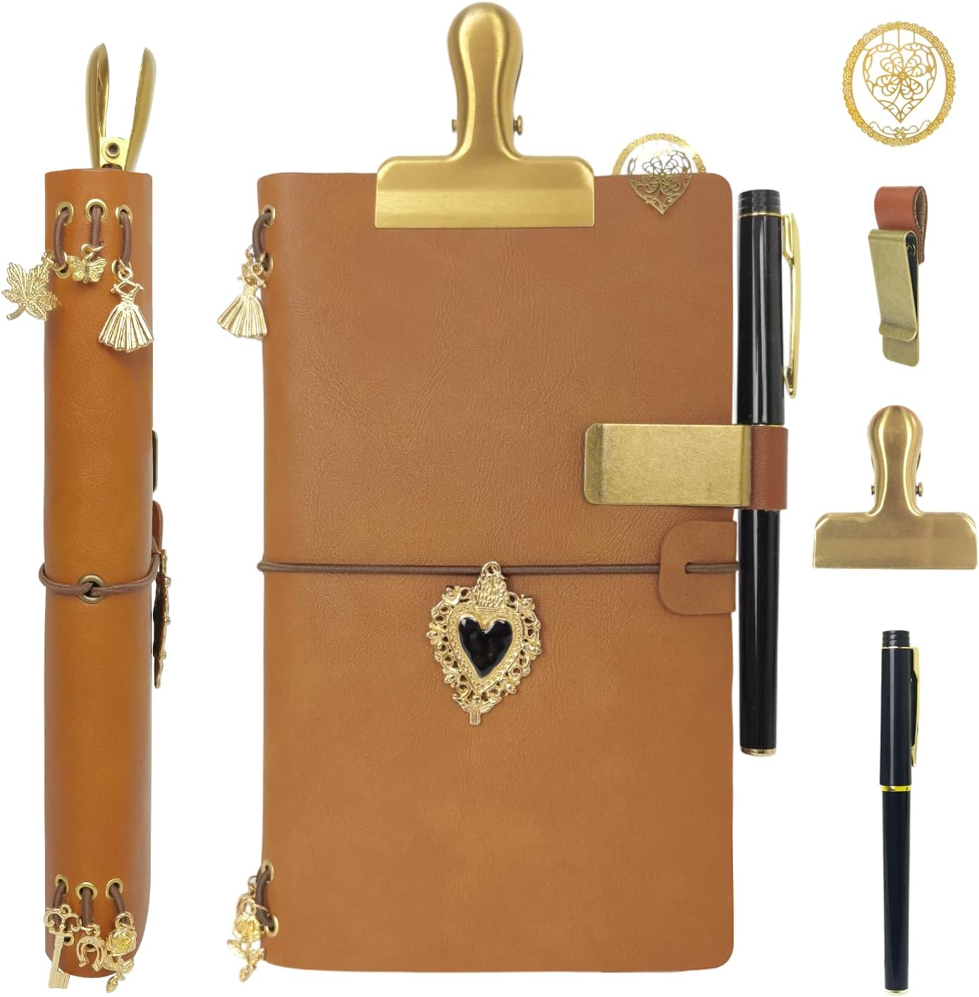 Handmade Travel Notebook Passport Holder – Vegan Leather Refillable Traveler’s Journal with Passport Pocket, Card Slots, Lined Inserts, Pen, Metal Clip & Velvet Bag | A6 Pocket Travel Diary & Planner