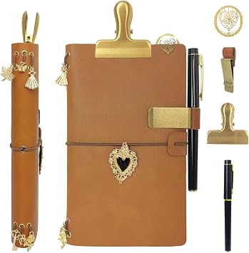Handmade Travel Notebook Passport Holder Vegan Leather Refillable Travelers Journal with Passport Pocket, Card Slots, Lined Inserts, Pen, Metal Clip & Velvet Bag | Pocket Travel Diary & Planner