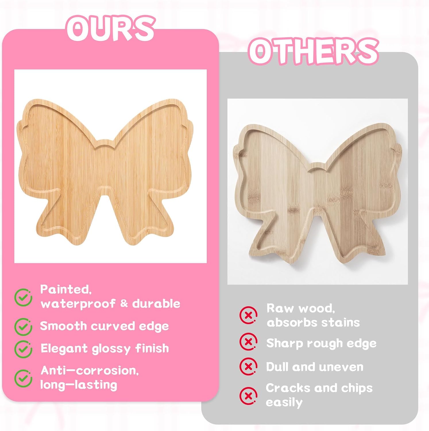 Bowtie Charcuterie Board, Wooden Bow Serving Platter for Baby Shower, Wedding, Birthday Party, Coquette Table Decor, Fillable Snack & Dessert Tray