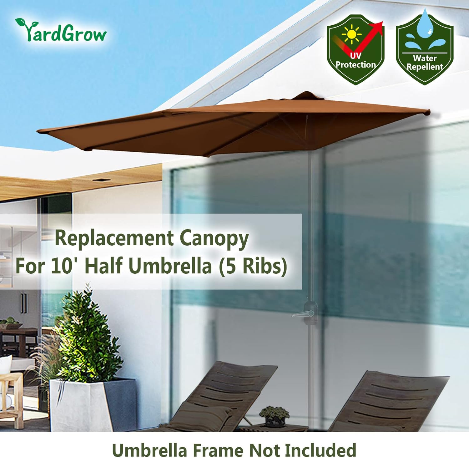 YardGrow 10ft Half Umbrella Canopy Replacement Umbrella Replacement Canopy, 5 Ribs, Canopy ONLY