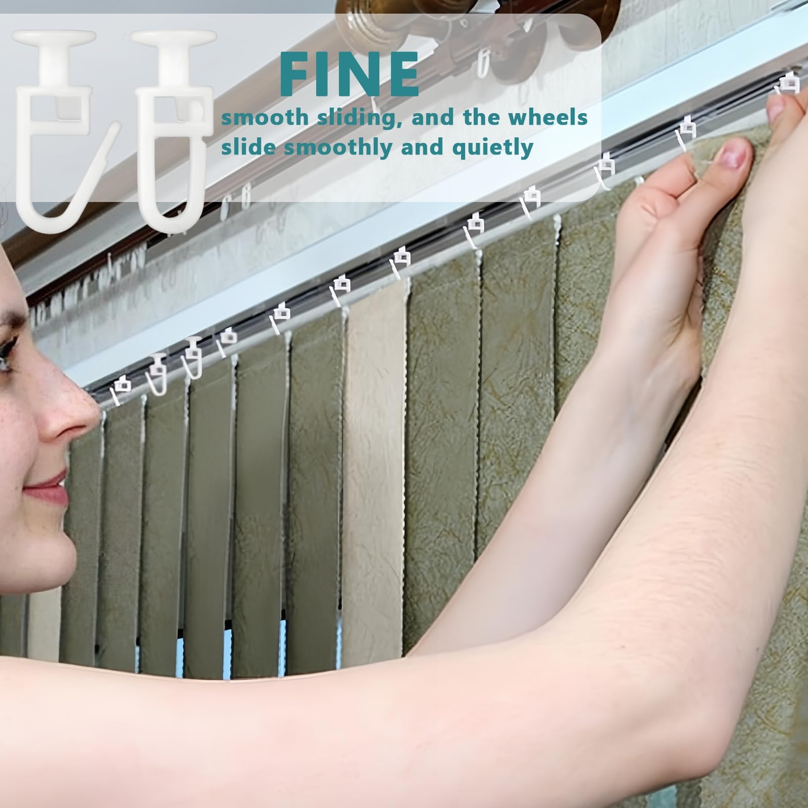 Crochets de Rideau Tête 11 mm 125 Pièces pour Rails et Tringles Plafond