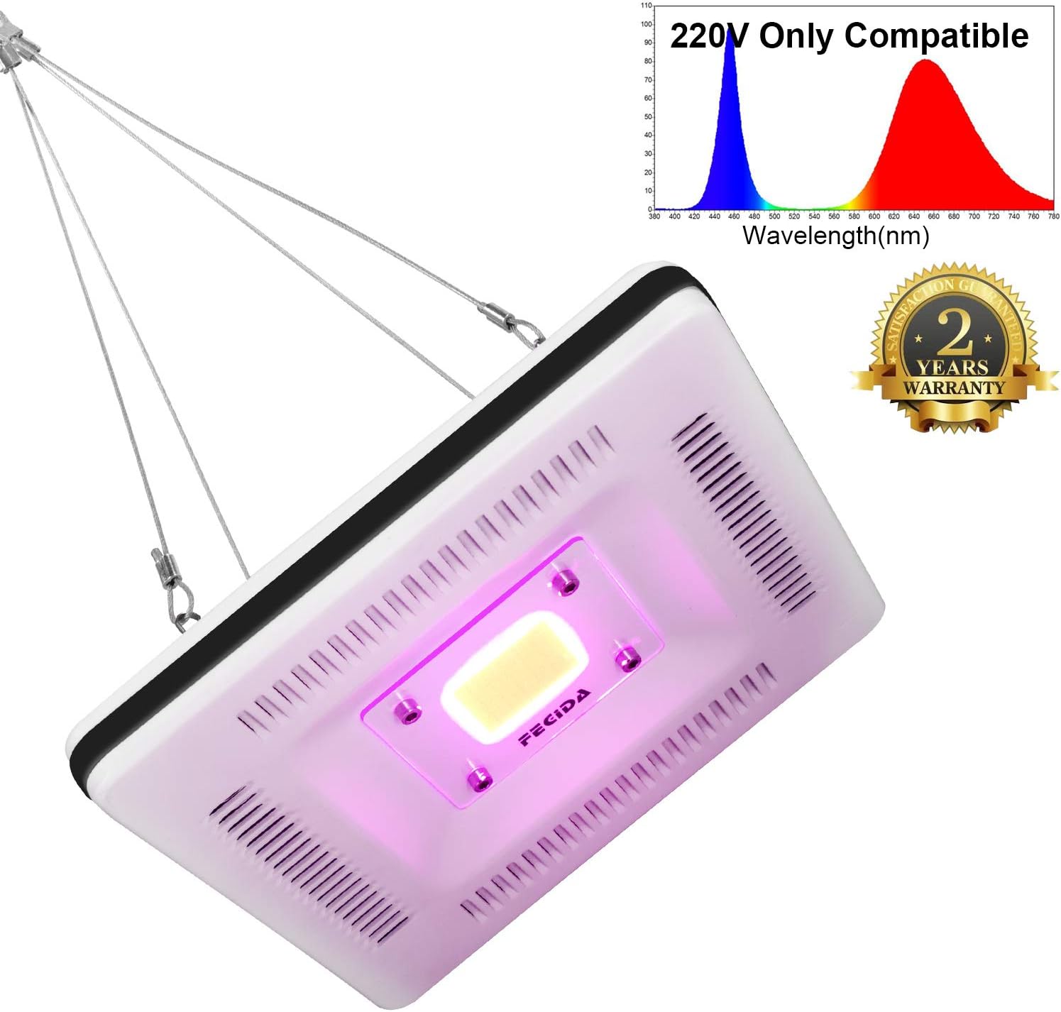 220V LED Grow Light Waterproof, 300W CFL & HPS & Fluorescent Grow Light Equivalent, Best Grow Lights for Indoor Plants, Full Spectrum and Lightweight for Grow Tent Plants, Succulent, Bonsai, Orchid