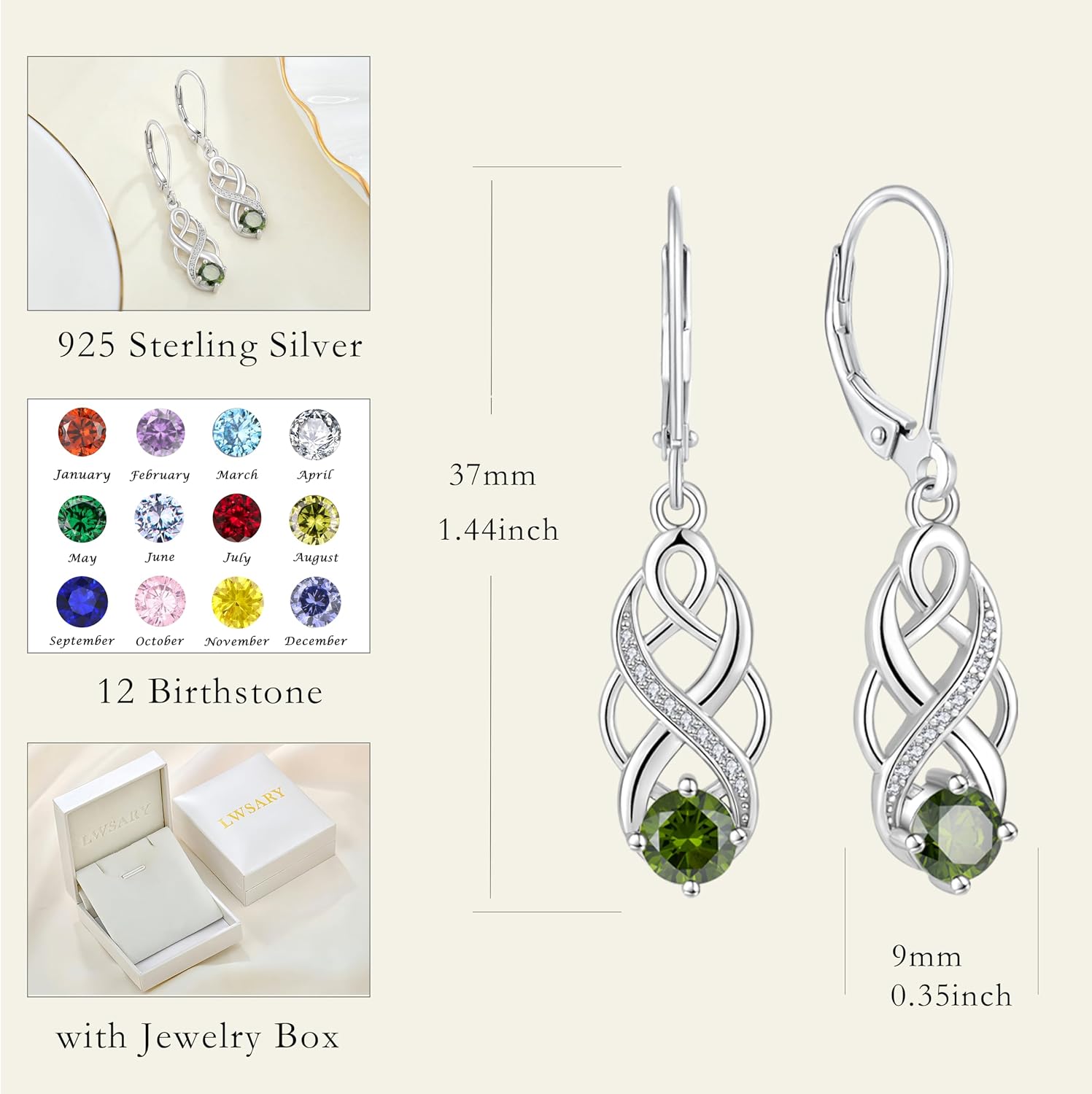 Infinity Irish Celtic Knot Jewelry Set for Women Peridot Necklace & Earrings & Bracelet August Birthstone Jewelry Gifts