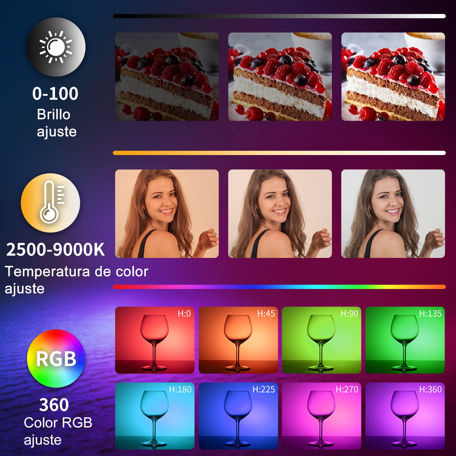 ARTCISE RGB de Mano de luz LED de vídeo, 360 ° RGB Completo Palo de luz con 3000mAh batería Recargable, Varita magnética de luz, 2500-9000K Regulable Tubo de luz de la cámara