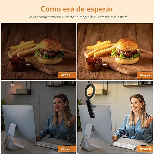Miniatura 8 de Evershop Luz de Anillo para Portátil con Clip de Escritorio, Iluminación de Videoconferencia de Computadora Pequeña con Soporte para Teléfono/Cámara