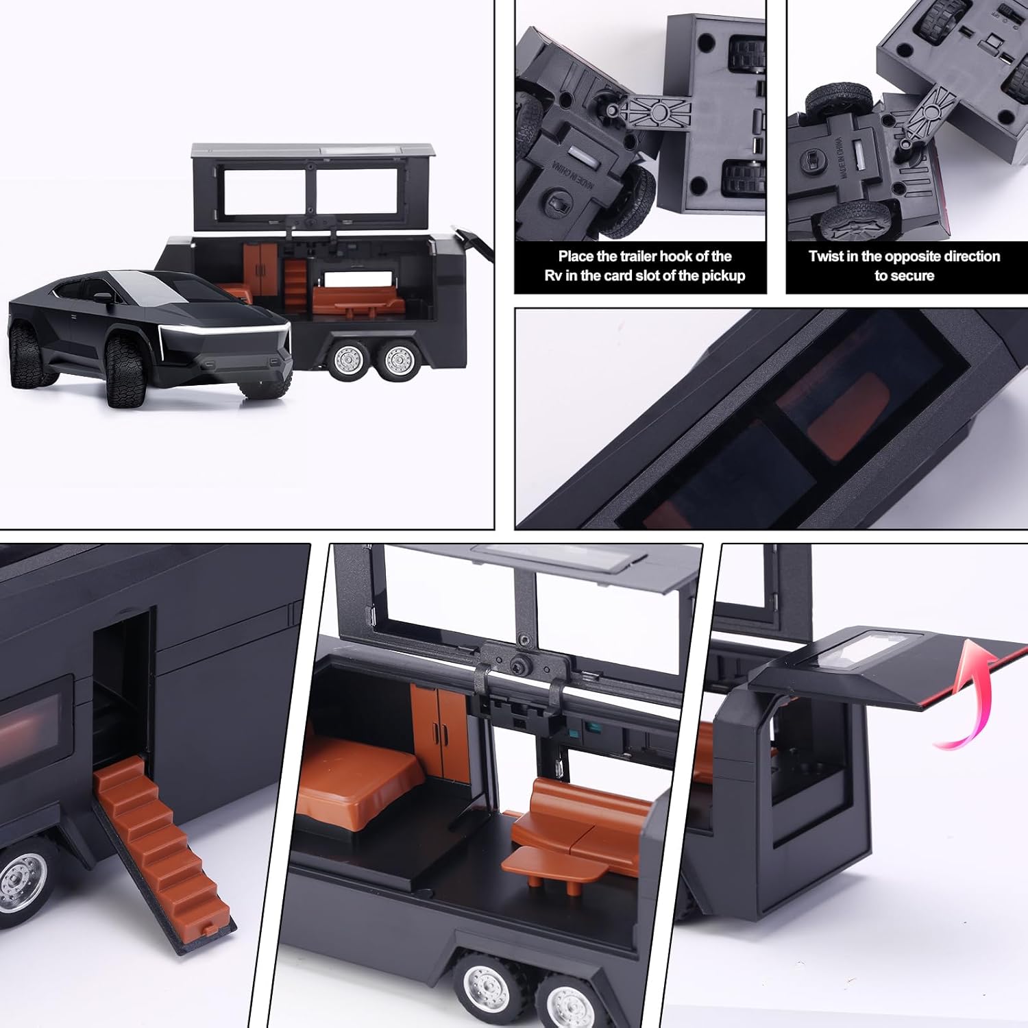 Model Truck Car Toy Trucks with Trailer - 1:32 Diecast Toy Trucks Scale Pickup for Kids Boys 3+ Years - Electric Real Cool Metal Truck with Sound Light Pull Back for Boy Grandson(Gray Dark)