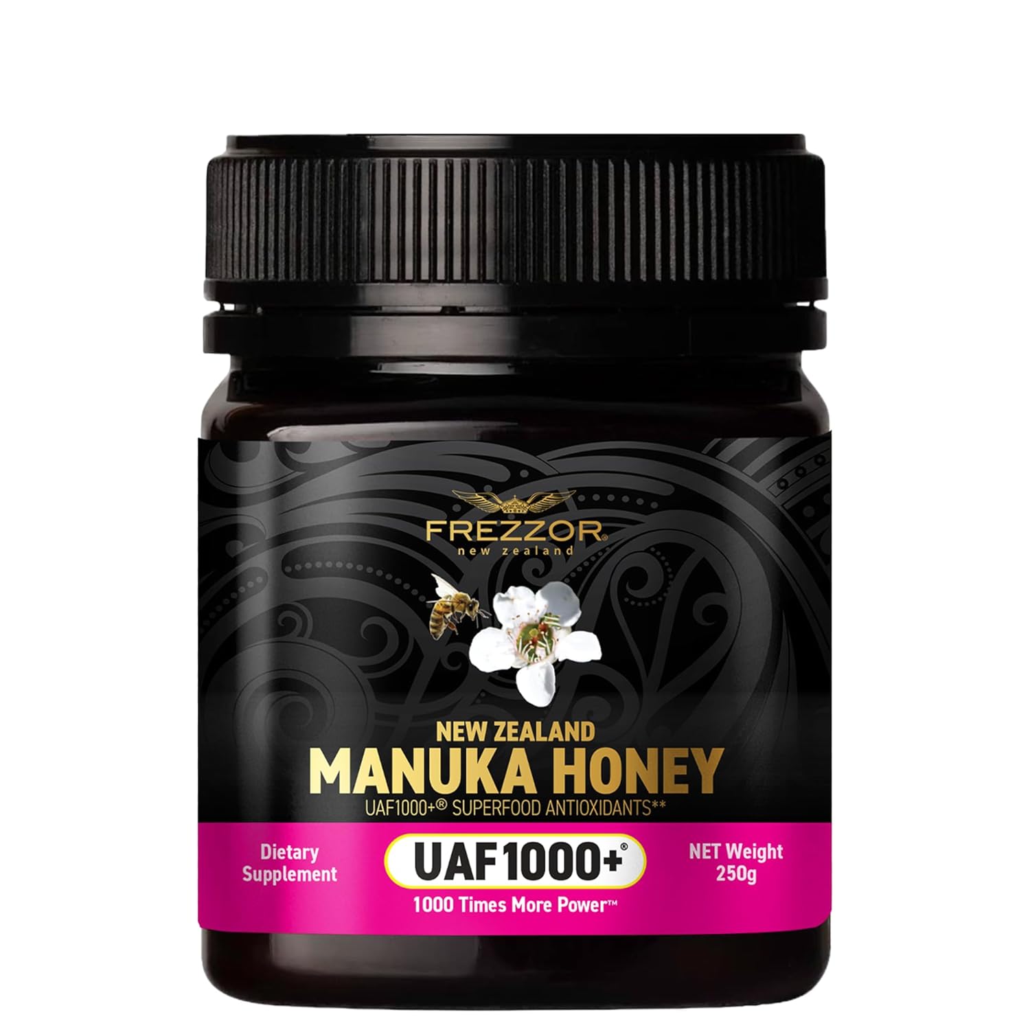 FREZZOR Premium 100% Raw New Zealand Manuka Honey with UAF1000+ Super Antioxidant, 30% More Bioactive, Best Support for Everyday Wellness, Antioxidant Superfood, 1 Jar (8.8oz/250g)