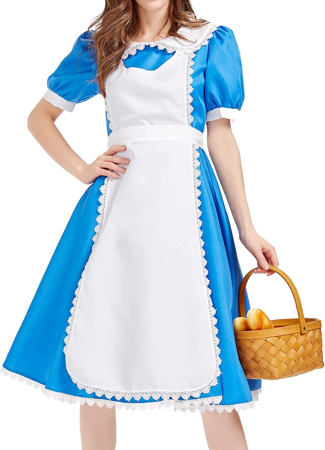 Lu's Chic Women's Maid Dresses Halloween Costume Knee Length Blue Alice Short Sleeve Falbala