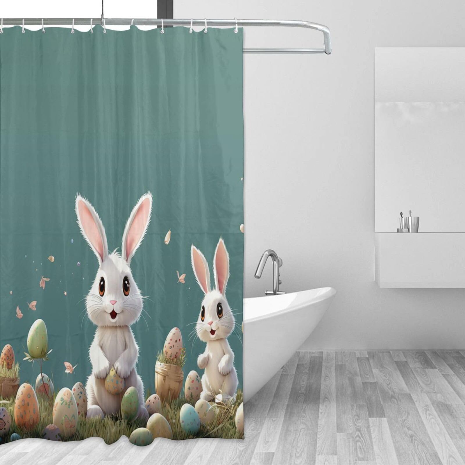 Tenda Da Doccia Con Coniglietti Pasquali, 183x183 Cm, Poliestere Impermeabile, Con 12 Ganci, Decorazione Bagno Primaverile - 5