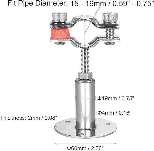 Miniatura 4 de uxcell Soporte de tubo de montaje en techo de montaje en pared, abrazadera de soporte de tubo ajustable de acero inoxidable 304 para tubería