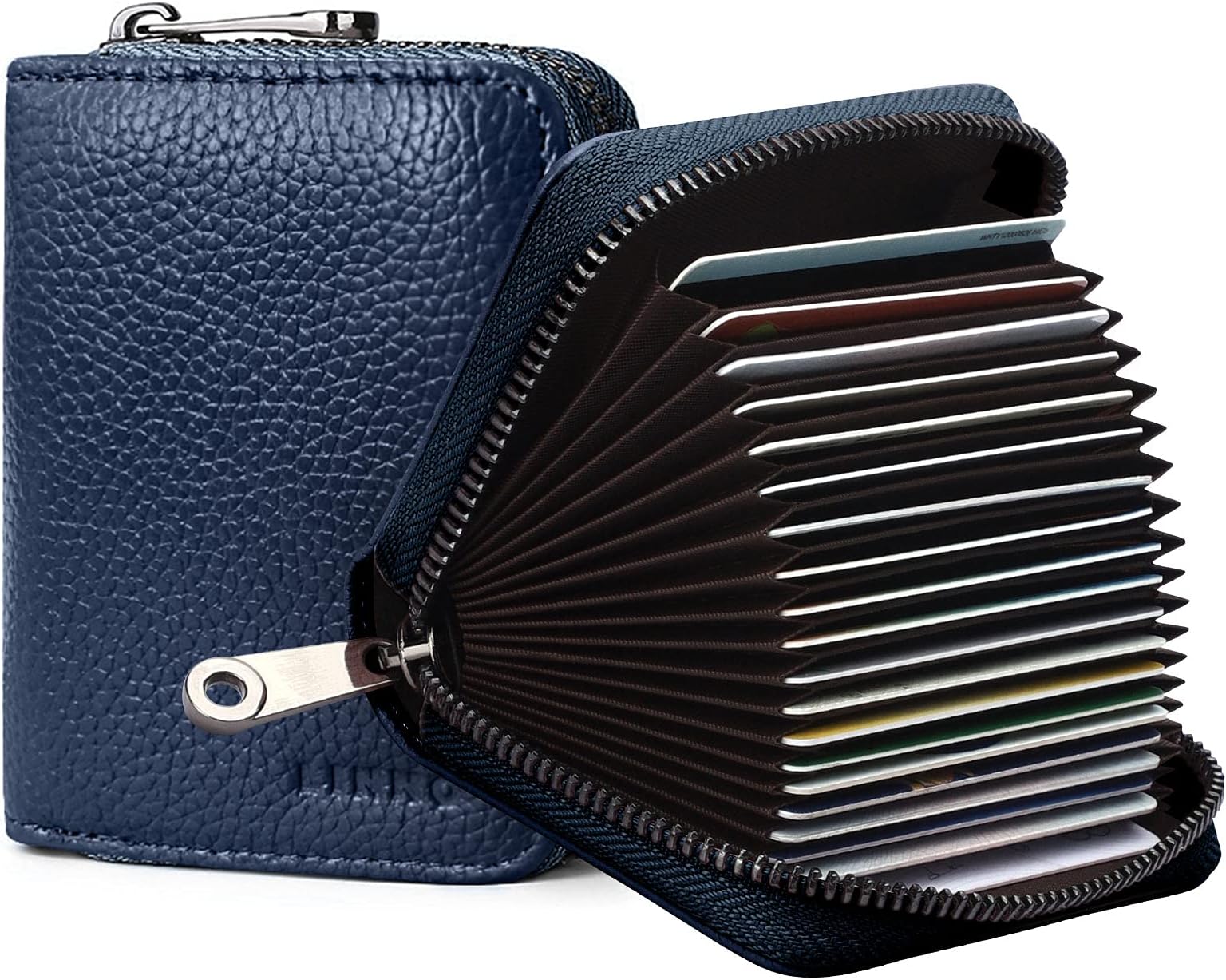 RFID 20 Slots Credit Card Holder Genuine Leather Small Wallet for Women or Men with Zipper