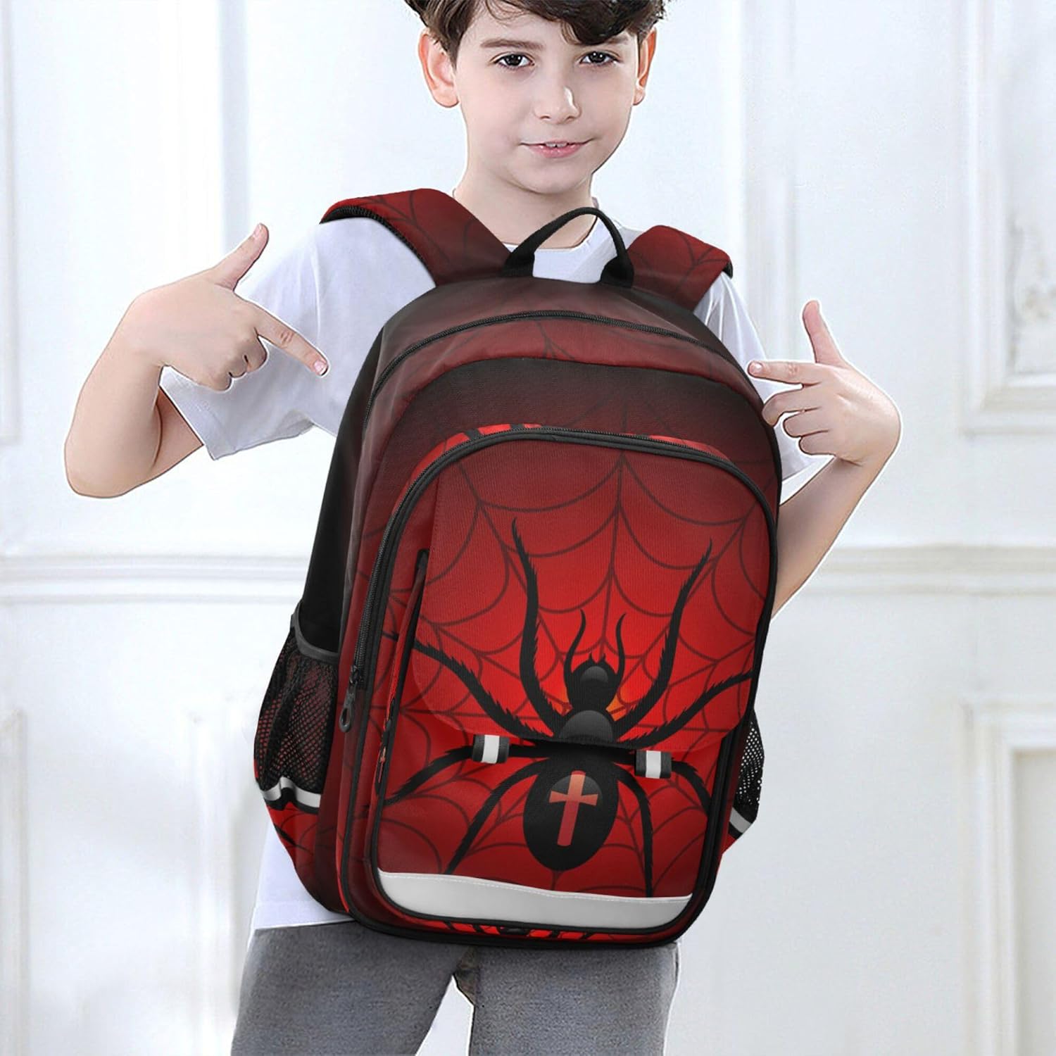 Spider Web Red Backpack School Backpack Lightweight Laptop Backpack Students Book Bag with Reflective Stripes