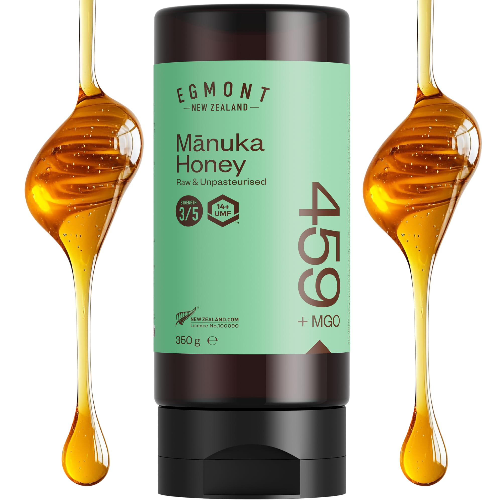 Egmont Honey Manuka Honig 459+ MGO 14+ UMF | 350 g Quetschflasche | 100% Reiner Manuka Honig aus Neuseeland, UMF & MGO-zertifiziert, Non-GMO, Koscher, Rückverfolgbar | aus Neuseeland