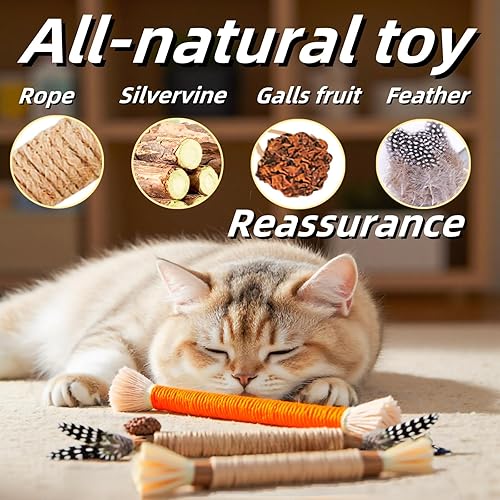 Miniatura 3 de Grembeb Juguetes para gatos, paquete de 12 palitos masticables Silvervine, juguete natural con hierba gatera para limpiar los dientes, bocadillos