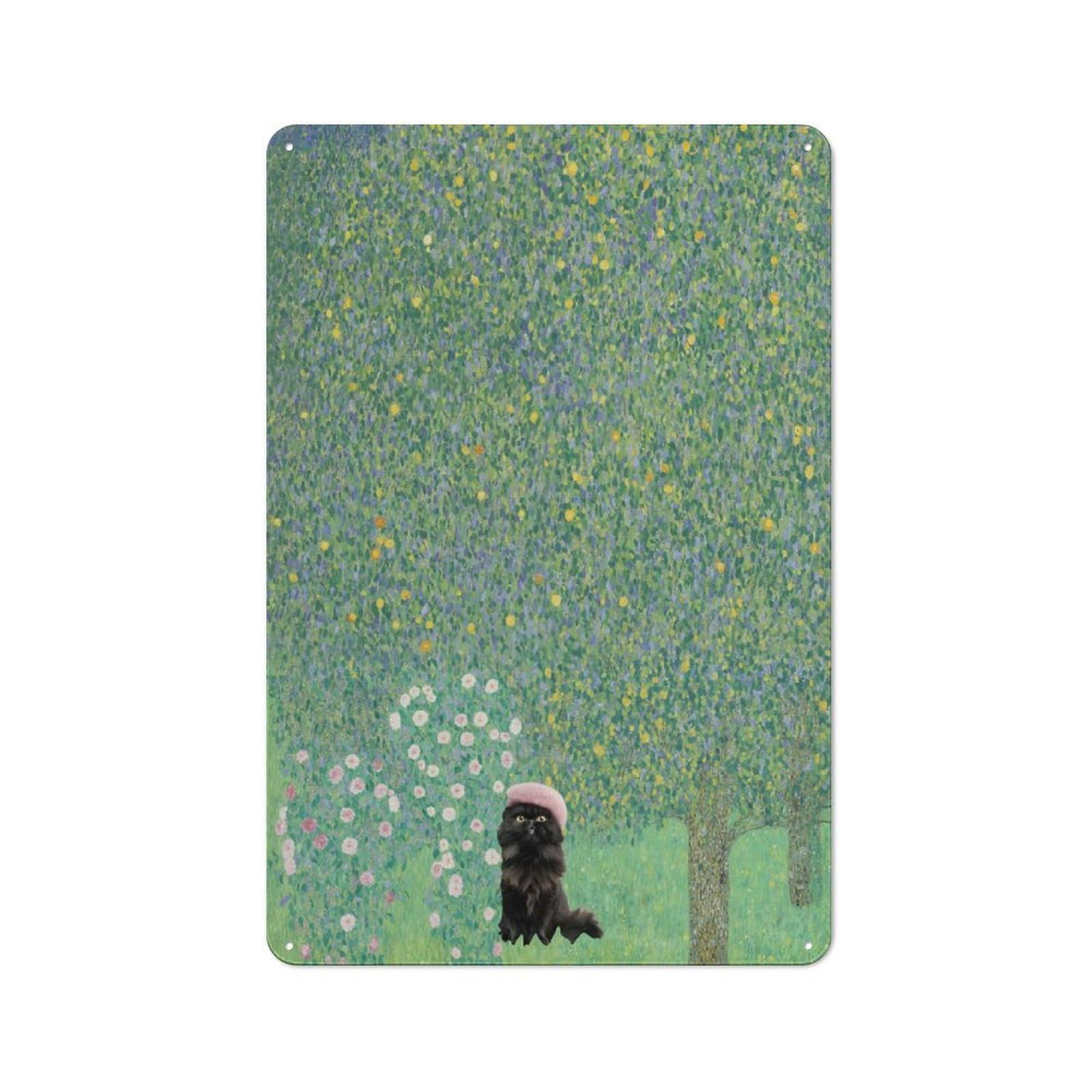 Junmoney Style-20 Vintage Tin Sign 30X20cm With Gustav Klimt Cat Garden For Garage Or Workshop, For Vintage Wall Decor Fans, For Garage And Workshop Walls
