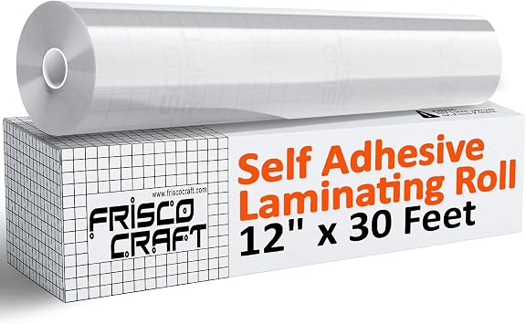 Frisco Craft Transparent Self Adhesive Laminating Roll - No Heat Sealing, Permanent Self Adhesive Laminating Sheets for Decals, Sticker, Crafts, Printable, Glossy, Clear Sheets Pack 12" x 30 ft