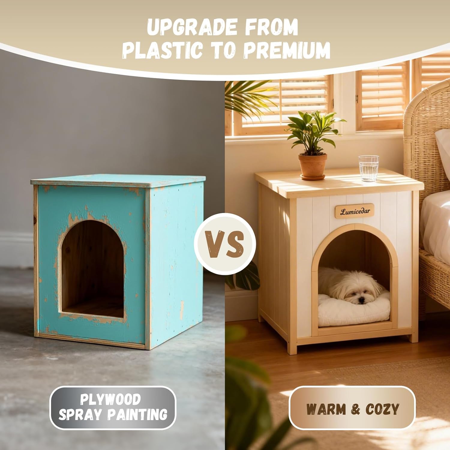 Solid Cedar Wood Indoor Dog House for Small & Medium Dogs, Flat Top Pet House with Soft Cushion, Modern Wooden Dog House Inside Home (20.3" D x 20.9" W x 23.6" H)