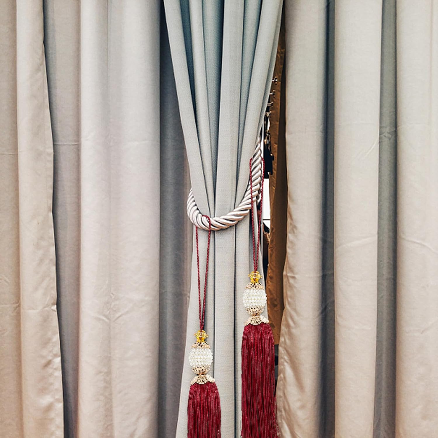 2pcs Burgundy DIY Hanging Tassels for Curtains and Tablecloths, Handmade Vertical Polyester Tassel Ornaments for Home Décor and Sewing Crafts