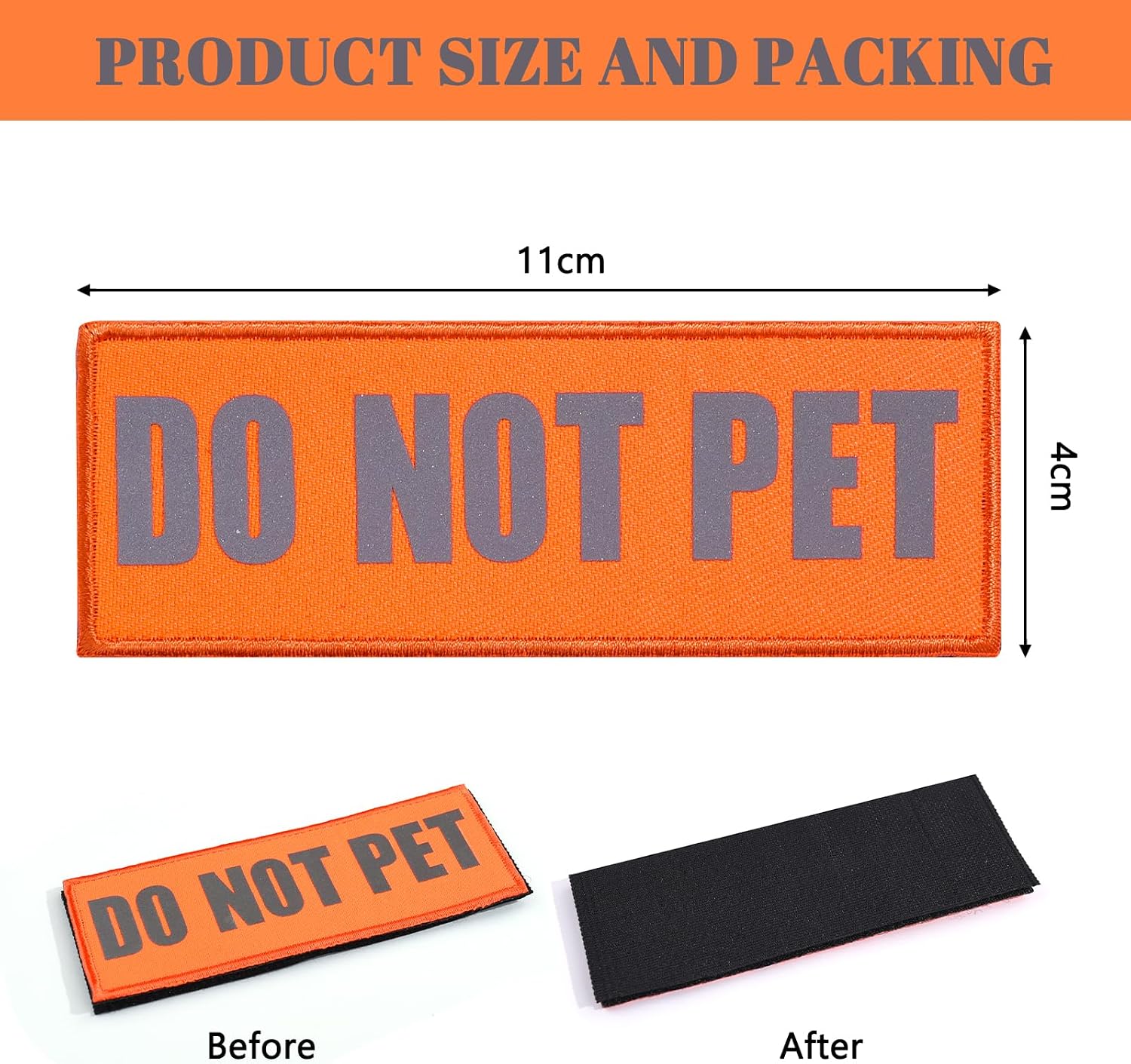DO NOT PET Reflective Service Dog Patch, High Visibility Hook and Loop Warning Badge, Tactical Embroidered Applique for Dog Vests, Harnesses, Backpacks & Working Dog Safety (1.6" × 4.3") image 2