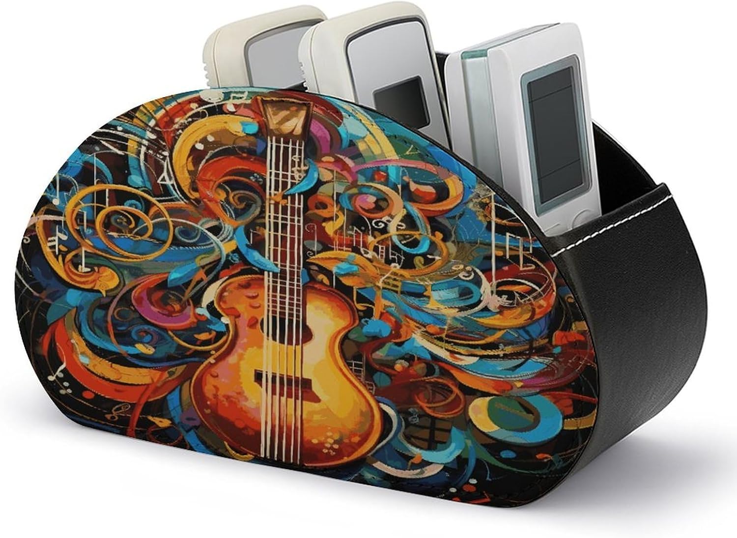 Music Series Remote Control Holders with 5 Compartment - PU Leather Multi-functional Remote Caddy Desktop Organizer for Media Remotes Brush Pencil Glasses Desk Accessories