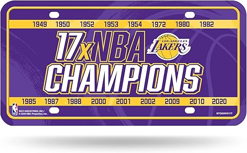 Miniatura 176 de Rico Industries Etiqueta de metal de baloncesto de la NBA de 6 x 12 pulgadas, ideal para camiones/coches/SUV