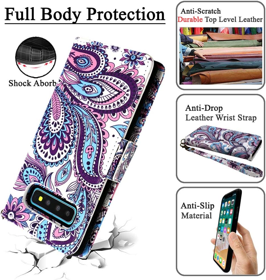 Mefon Galaxy S10 Wallet Case Leather Detachable, Durable Slim, Enhanced Magnetic Closure, with Wrist Strap, Card Slot, Kickstand, Luxury Flip Folio Phone Cases for Samsung Galaxy S10 (Phoenix)