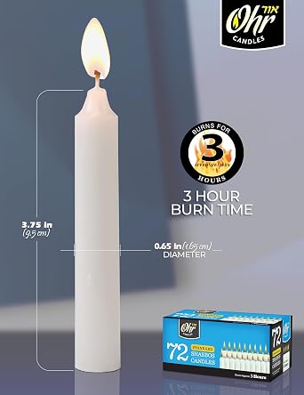 Ohr Candles Shabbat Candles - Traditional Shabbos Candles - 3 Hr. - 72 Ct.