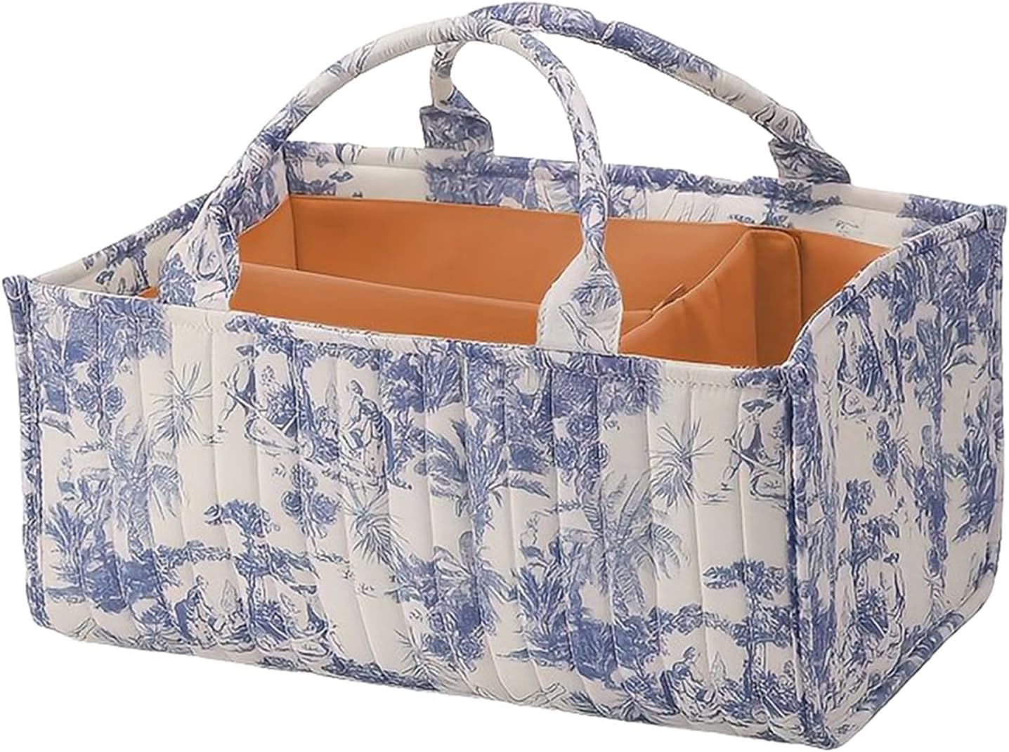 Baby Diaper Caddy Organizer with Handle, Quilted Floral Nursery Storage Basket for Diapers & Wipes for Baby Registry, Shower