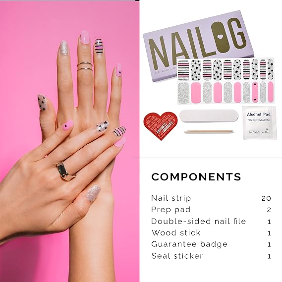 NAILOG Semi Cured Gel Nail Strips 20Pcs Gel Nail Stickers - A Rock Song