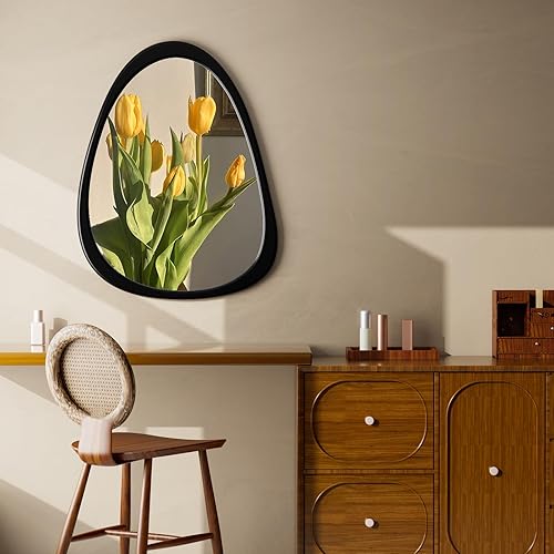 Miniatura 2 de COOL2DAY Espejo irregular, espejo asimétrico de madera con marco de pared, espejo decorativo asimétrico abstracto, espejo de forma extraña para sala