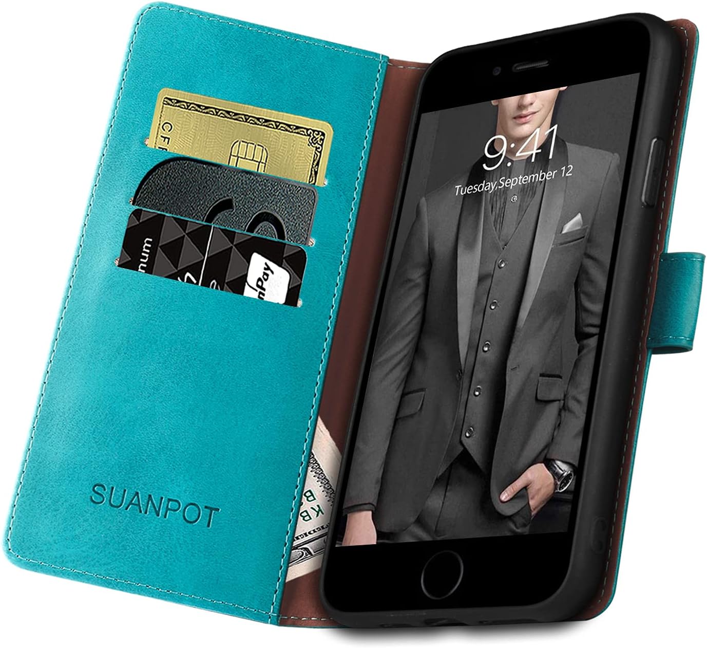 SUANPOT for iPhone 7 Plus/8 Plus 5.5"(NON iPhone 7/8 4.7") with RFID Blocking Leather Wallet case Credit Card Holder,Flip Book Phone case Shockproof Cover Women Men for Apple 7 Plus/8 Plus case