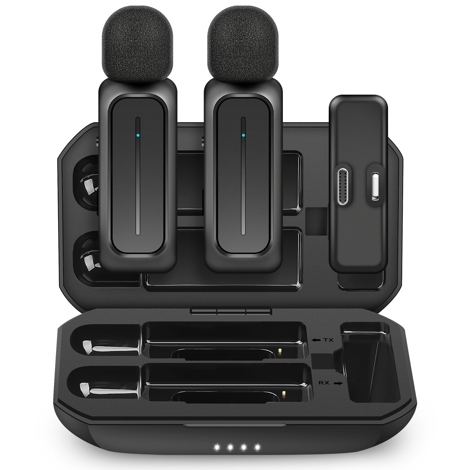 KASTWAVE Wireless Lavalier Microphone, 2 Pack for iPhone iPad 7H Clip-on Lapel Microphone Wireless for Video Recording Vlogging, YouTube, Interview, with Charging Case, 3 Mode Denoise, 70ft