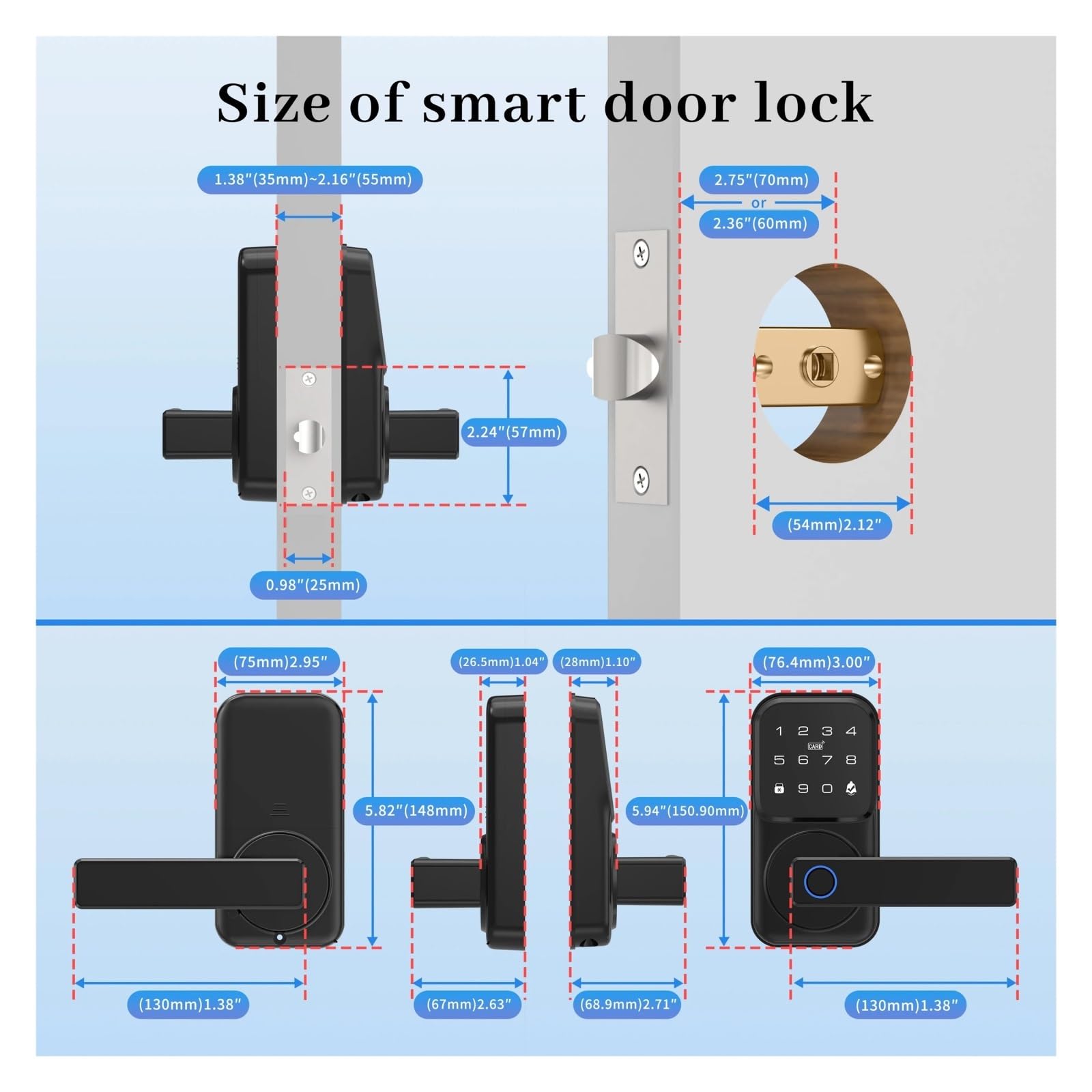 Serratura Intelligente, Serratura elettronica biometrica for porta in vetro Bluetooth Smart con impronta digitale RFID(Noir)