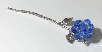 Blue Crystal Rose Long Stem - Blue Crystal Flower Handcrafted using Crystal