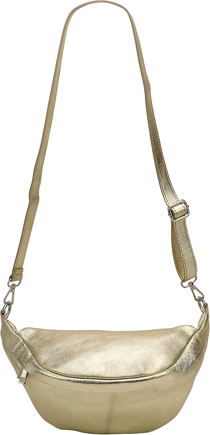 SH Leder Marie G528 Unisex Genuine Leather Waist Bag for Festivals Travel, Medium Crossbody Bag, 32 x 17 cm, Gold, M - Image 4