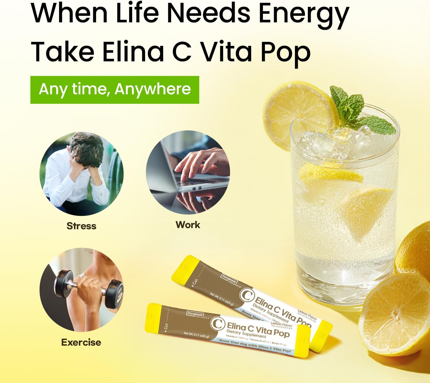 Vita Pop Korean Vitamin C Powder 2,000mg High Absorption, Zero Sugar, Lemon Drink Vitamin D & Biotin for Skin, Lemonade Drink Mix Vitamin C Supplement for Immune Support, Non-GMO,100 Packets - Image 8