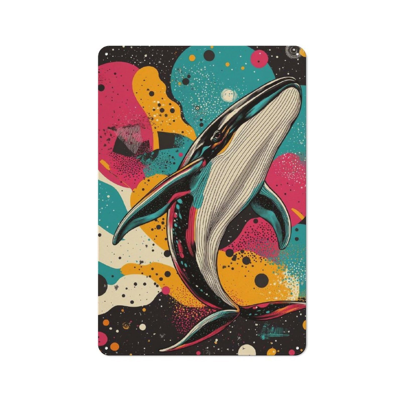 Junmoney Whale In Space Majestic Whale Pop Art Vibra Tin Sign 30X20cm With Nt And Dynamic Whale Design For Home Bar Wall, Vintage Decor, Wall Decoration For A Recently Updated Home Bar