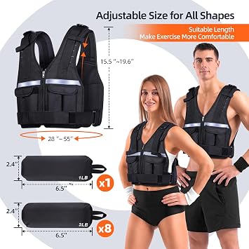 Sportneer Adjustable Weighted Vest Weights: 2-18 lbs/2-42 lbs Washable Weight Vest for Walking 16 In 1 Fast Adjust Rucking Vest for Women and Men Home Gym Running Jogging Strength Training Vests