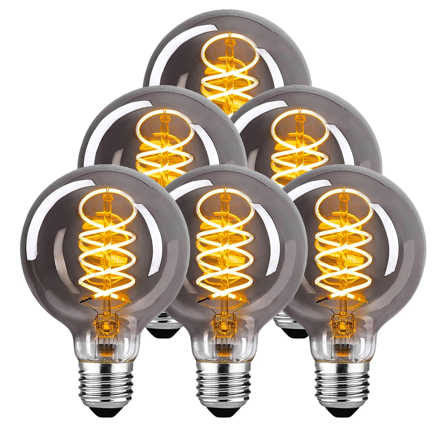 Edison Vintage Glühbirne, E27 LED Vintage Dimmbar 4W G80, E27 LED Warmweiss 2400K Retro Glühbirne Ideal für Nostalgie und Retro Beleuchtung - Rauchgraues Glas - 6 Stück