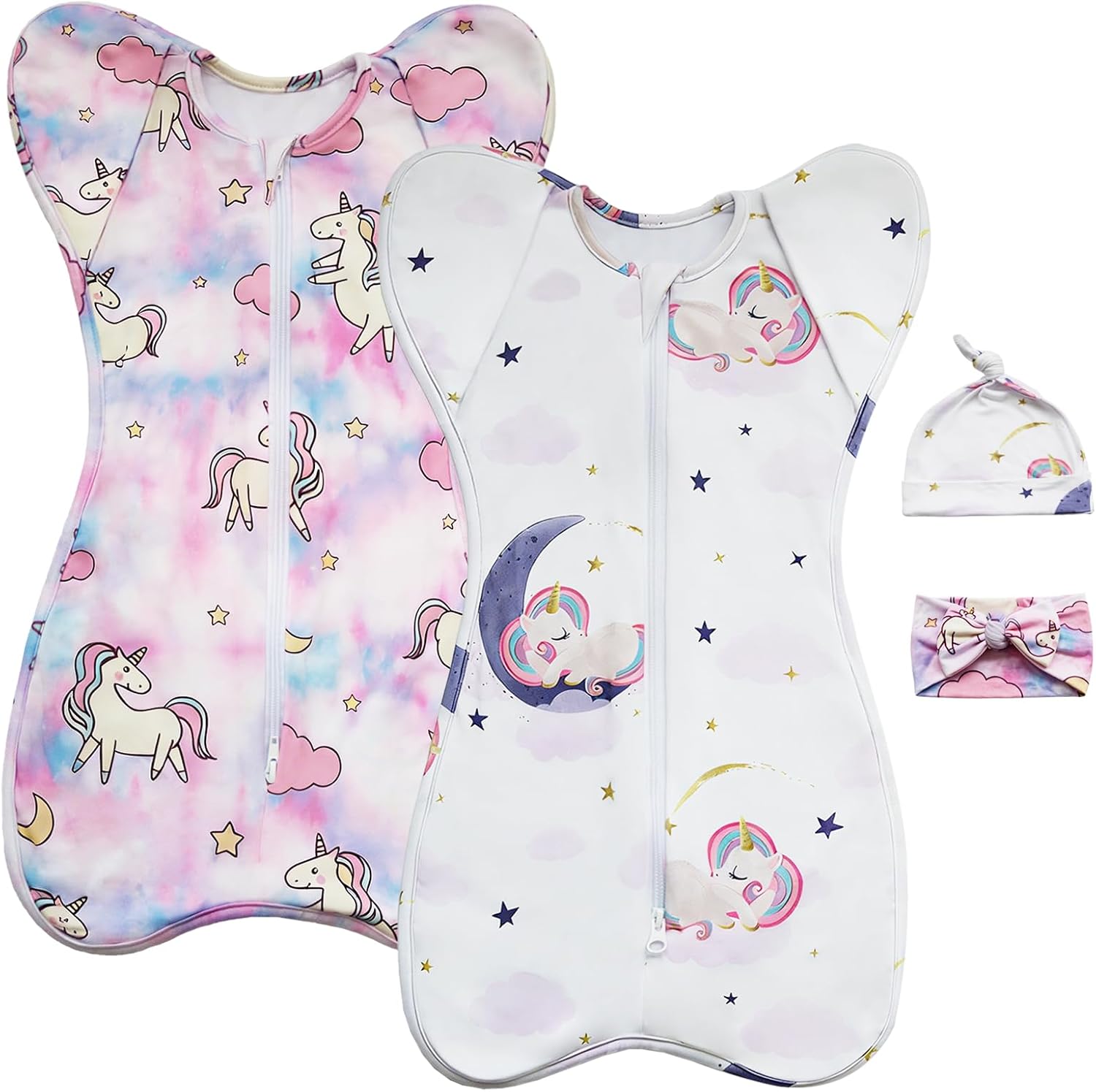 2 Pack Baby Transition Swaddle Sack with 2-Way Zipper，0-3 Months Self-Soothing Arms Up Sleep Sack Set