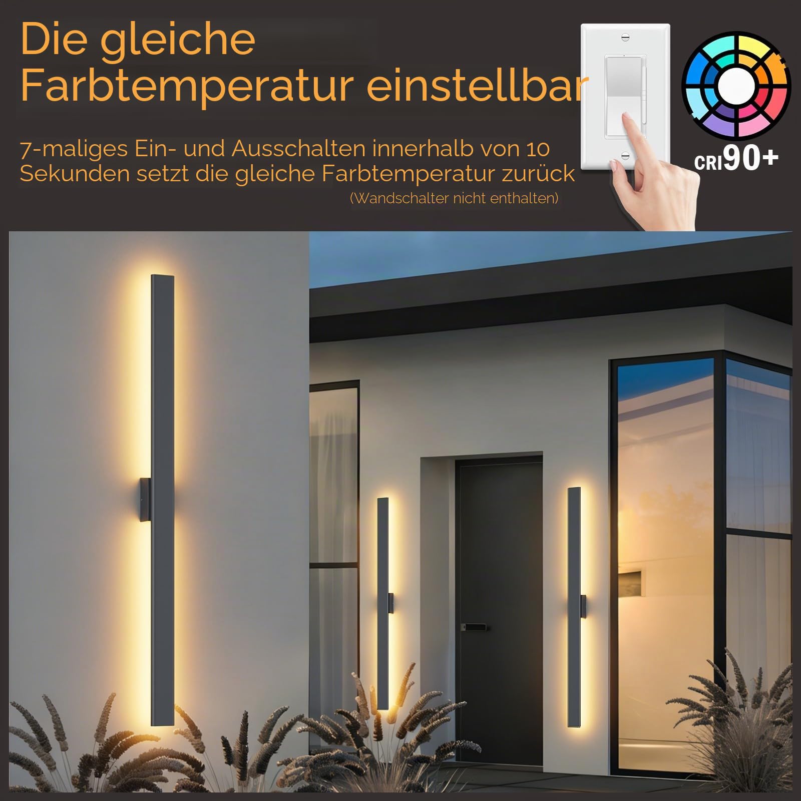 Klighten Wandleuchte Aussen 120CM/35W Wasserdicht IP65 Aluminium Außenwandleuchten 3000K 4000K 6000K, Lange Villa Aussenlampe für Villa, Garten, Terrasse, Balkon, Patio (Anthrazit)