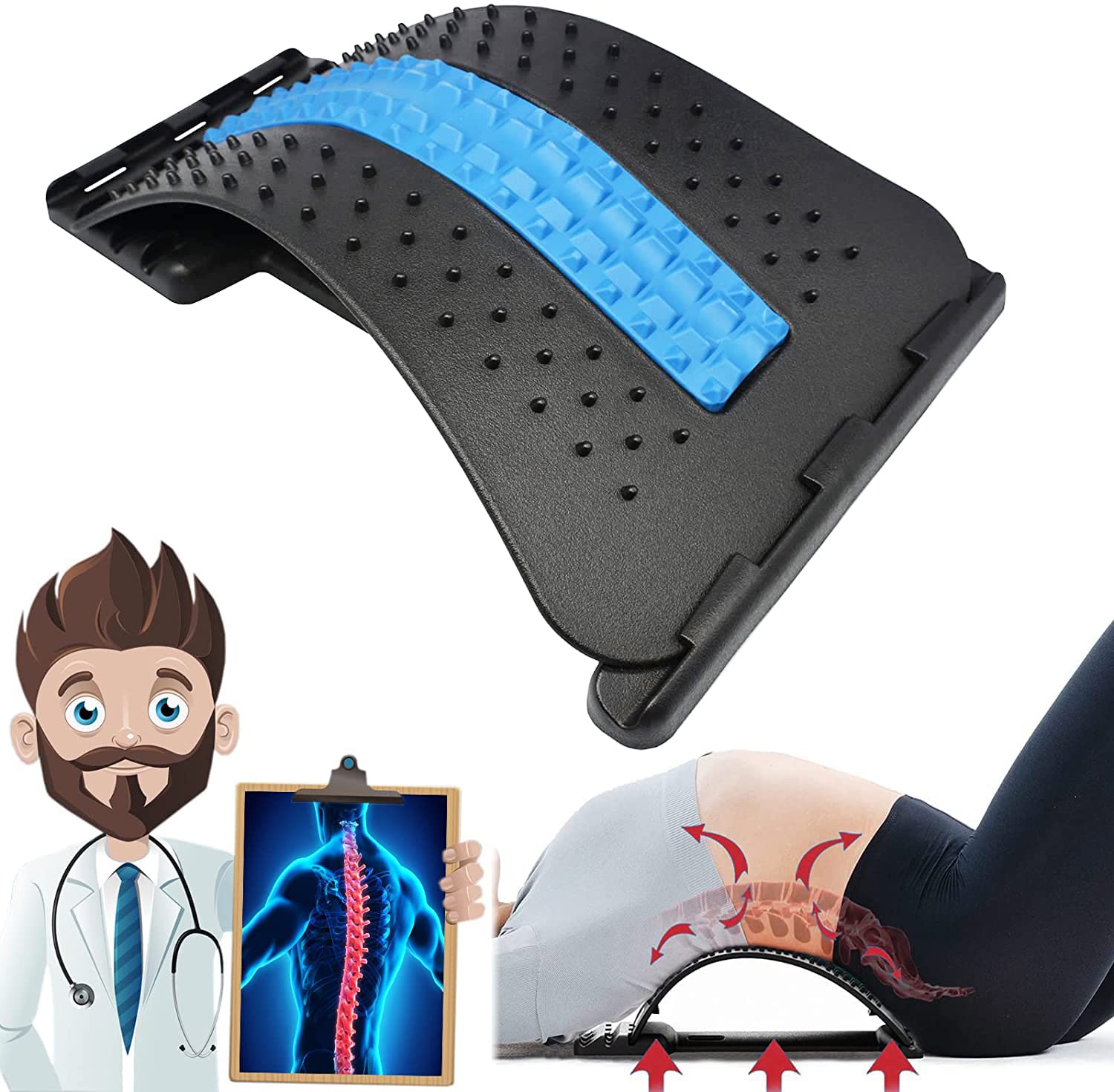 Molarun Back Cracker, Back Stretcher for Lower Back Pain Relief, 4-Level Back Cracking Device - Black