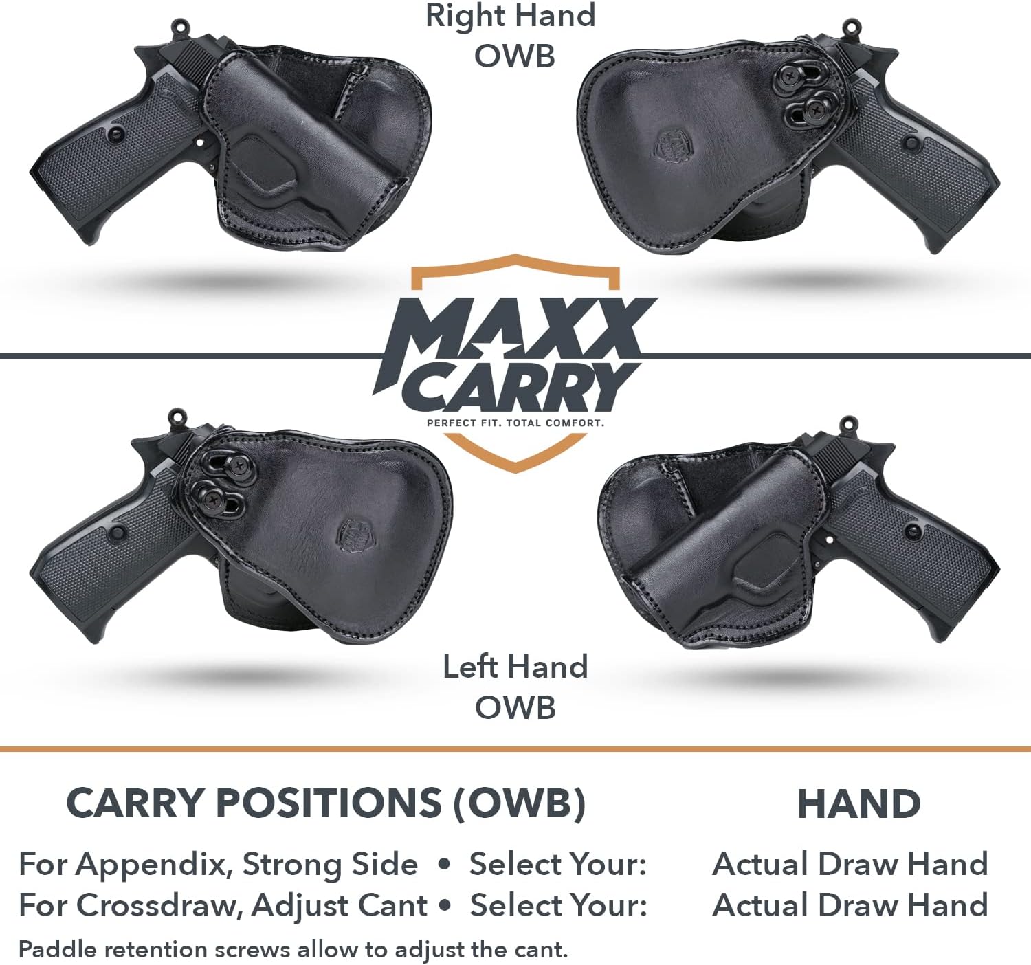 Maxx Carry Paddle Leather OWB Gun Holster for Ruger LCP, LCP II .380 ACP | Concealed Carry | Fits S&W Bodyguard 380 | Colt Mustang | Kahr CW380, P380 | Kimber Micro 380 | Sig Sauer P238 | Walther PPK